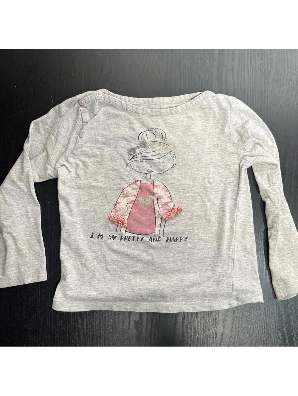 Pink Bunny Graphic Long Sleeve Gray Tee